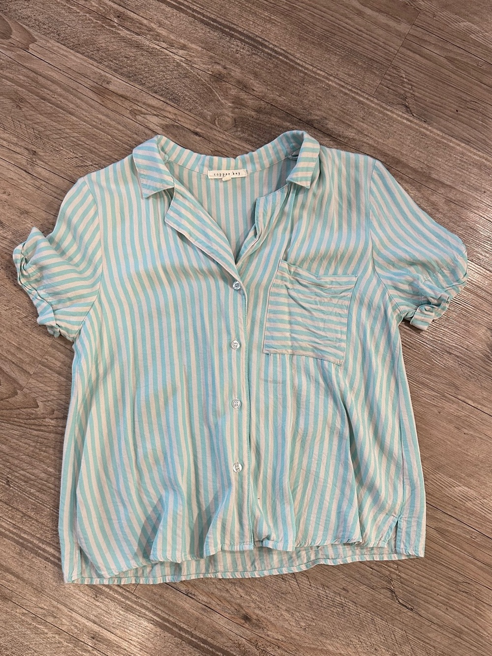 Copper Key neon blue striped button up shirt, Medium